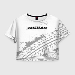Футболка 3D укороченная женская Jaguar speed на светлом фоне со следами шин: симво, цвет: 3D-принт
