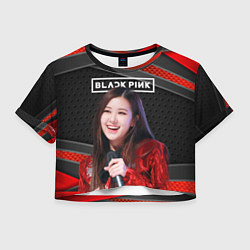 Футболка 3D укороченная женская Rose Blackpink black red, цвет: 3D-принт