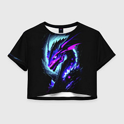 Футболка 3D укороченная женская Морда дракона - неоновое свечение, цвет: 3D-принт