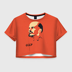 Футболка 3D укороченная женская СССР Ленин жив, цвет: 3D-принт