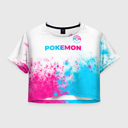 Футболка 3D укороченная женская Pokemon neon gradient style: символ сверху, цвет: 3D-принт