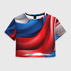 Футболка 3D укороченная женская Объемная абстракция в цветах флага РФ, цвет: 3D-принт