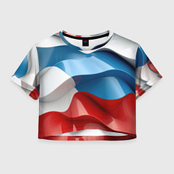 Футболка 3D укороченная женская Абстракция в цветах флага РФ, цвет: 3D-принт
