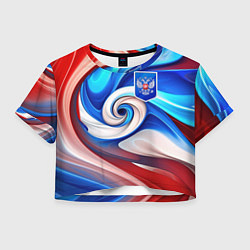 Футболка 3D укороченная женская Абстракция герб России, цвет: 3D-принт