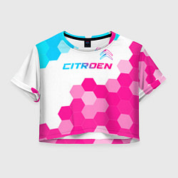 Футболка 3D укороченная женская Citroen neon gradient style: символ сверху, цвет: 3D-принт