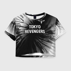 Футболка 3D укороченная женская Tokyo Revengers glitch на темном фоне: символ свер, цвет: 3D-принт