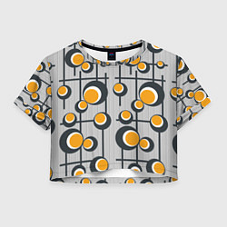 Футболка 3D укороченная женская Абстракция из кругов и линий, цвет: 3D-принт