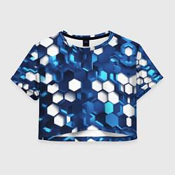 Футболка 3D укороченная женская Cyber hexagon Blue, цвет: 3D-принт