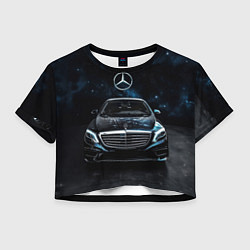 Футболка 3D укороченная женская Mercedes Benz space background, цвет: 3D-принт