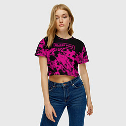 Футболка 3D укороченная женская Black pink - emblem - pattern - music, цвет: 3D-принт — фото 2