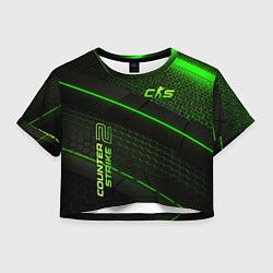 Футболка 3D укороченная женская CS2 green neon, цвет: 3D-принт
