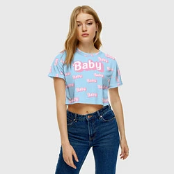 Футболка 3D укороченная женская Baby - Barbie style: blue pattern, цвет: 3D-принт — фото 2