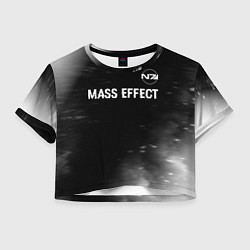 Футболка 3D укороченная женская Mass Effect glitch на темном фоне: символ сверху, цвет: 3D-принт