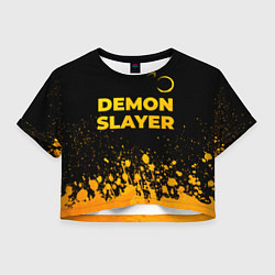 Футболка 3D укороченная женская Demon Slayer - gold gradient: символ сверху, цвет: 3D-принт