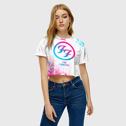 Футболка 3D укороченная женская Foo Fighters neon gradient style, цвет: 3D-принт — фото 2