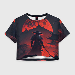 Футболка 3D укороченная женская Samurai and red moon - нейросеть, цвет: 3D-принт