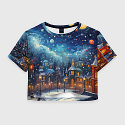 Футболка 3D укороченная женская Новогодний городской пейзаж, цвет: 3D-принт