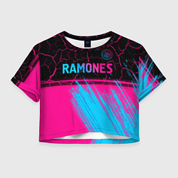 Футболка 3D укороченная женская Ramones - neon gradient посередине, цвет: 3D-принт