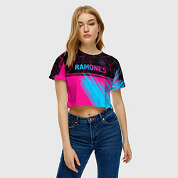 Футболка 3D укороченная женская Ramones - neon gradient посередине, цвет: 3D-принт — фото 2