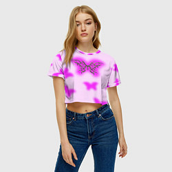Футболка 3D укороченная женская Y2K purple butterfly, цвет: 3D-принт — фото 2