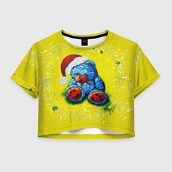 Футболка 3D укороченная женская Плюшевый синий Санта, цвет: 3D-принт