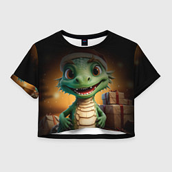 Футболка 3D укороченная женская Новогодний 2024 дракон, цвет: 3D-принт