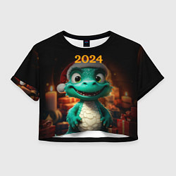 Футболка 3D укороченная женская Зеленый дракон 2024, цвет: 3D-принт