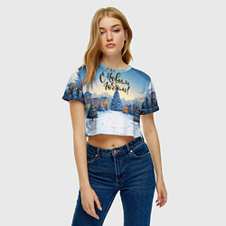 Футболка 3D укороченная женская С новым годом елка на опушке, цвет: 3D-принт — фото 2