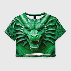 Футболка 3D укороченная женская Нейросеть - барельеф зелёный дракон, цвет: 3D-принт