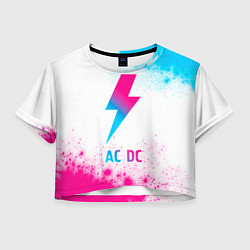 Футболка 3D укороченная женская AC DC neon gradient style, цвет: 3D-принт