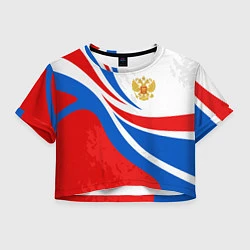 Футболка 3D укороченная женская Россия - спортивная униформа, цвет: 3D-принт