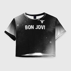 Футболка 3D укороченная женская Bon Jovi glitch на темном фоне посередине, цвет: 3D-принт