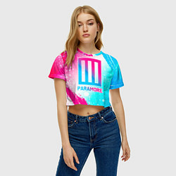 Футболка 3D укороченная женская Paramore neon gradient style, цвет: 3D-принт — фото 2