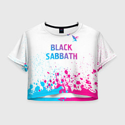 Футболка 3D укороченная женская Black Sabbath neon gradient style посередине, цвет: 3D-принт