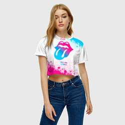 Футболка 3D укороченная женская Rolling Stones neon gradient style, цвет: 3D-принт — фото 2