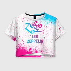 Футболка 3D укороченная женская Led Zeppelin neon gradient style, цвет: 3D-принт