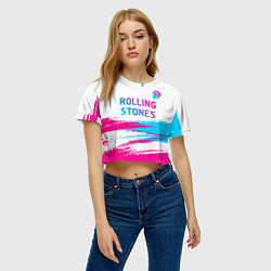 Футболка 3D укороченная женская Rolling Stones neon gradient style посередине, цвет: 3D-принт — фото 2