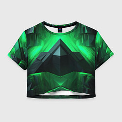 Футболка 3D укороченная женская Зеленая абстракция геометрическая, цвет: 3D-принт