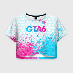 Футболка 3D укороченная женская GTA6 neon gradient style посередине, цвет: 3D-принт