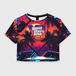 Футболка 3D укороченная женская GTA 6 аbstract logo, цвет: 3D-принт