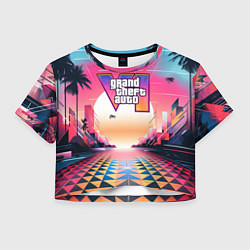 Футболка 3D укороченная женская GTA 6 retro abstract logo, цвет: 3D-принт