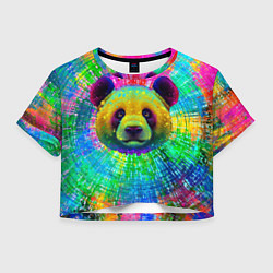 Футболка 3D укороченная женская Цветная панда, цвет: 3D-принт