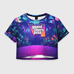 Футболка 3D укороченная женская Gta 6 логотип в стиле ночного vice city, цвет: 3D-принт