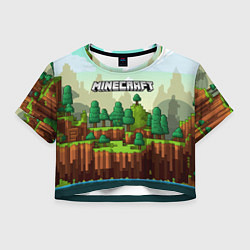 Футболка 3D укороченная женская Minecraft logo квадратный мир, цвет: 3D-принт