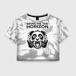 Футболка 3D укороченная женская Bring Me the Horizon рок панда на светлом фоне, цвет: 3D-принт