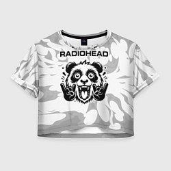 Футболка 3D укороченная женская Radiohead рок панда на светлом фоне, цвет: 3D-принт