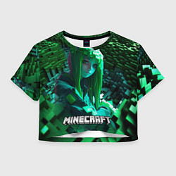 Футболка 3D укороченная женская Minecraft девушка зеленый мир, цвет: 3D-принт