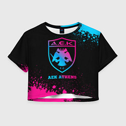 Футболка 3D укороченная женская AEK Athens - neon gradient, цвет: 3D-принт