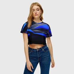 Футболка 3D укороченная женская Black and blue abstract background sport style, цвет: 3D-принт — фото 2