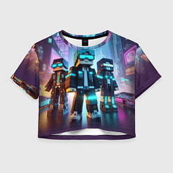 Футболка 3D укороченная женская Minecraft - neon metropolis ai art, цвет: 3D-принт